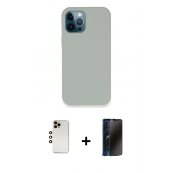 MARSİLYAN™- iPhone 12 Pro Kılıf Zirve Modern Özel Seri - Siyah 3D Antistatik Hayalet Cam Ekran Koruyucu + Shine Kamera Lens - GD