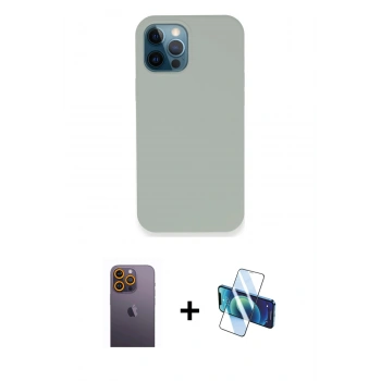 MARSİLYAN™- iPhone 12 Pro Kılıf Zirve Modern Özel Seri - Siyah 3D Antistatik Seramik Nano Ekran Koruyucu + Neon Fosforlu Kamera Lens - SI