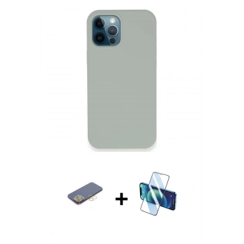 MARSİLYAN™- iPhone 12 Pro Kılıf Zirve Modern Özel Seri - Siyah 3D Antistatik Seramik Nano Ekran Koruyucu + Renkli Kamera Lens Koruma Cam - SI