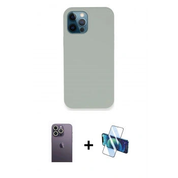 MARSİLYAN™- iPhone 12 Pro Kılıf Zirve Modern Özel Seri - Siyah 3D Antistatik Seramik Nano Ekran Koruyucu + Neon Fosforlu Kamera Lens - BZ