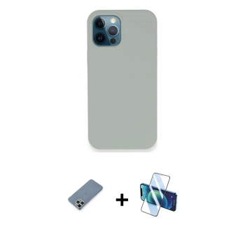 MARSİLYAN™- iPhone 12 Pro Kılıf Zirve Modern Özel Seri - Siyah 3D Antistatik Seramik Nano Ekran Koruyucu + Metal Kamera Lens Koruma Cam - GS