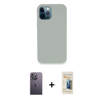 MARSİLYAN™- iPhone 12 Pro Kılıf Zirve Modern Özel Seri - Siyah 6D Mat Seramik Hayalet Nano Ekran Koruyucu + Neon Fosforlu Kamera Lens - BZ