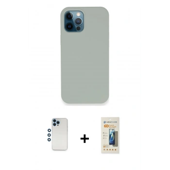 MARSİLYAN™- iPhone 12 Pro Kılıf Zirve Modern Özel Seri - Siyah 6D Mat Seramik Hayalet Nano Ekran Koruyucu + Shine Kamera Lens - MI