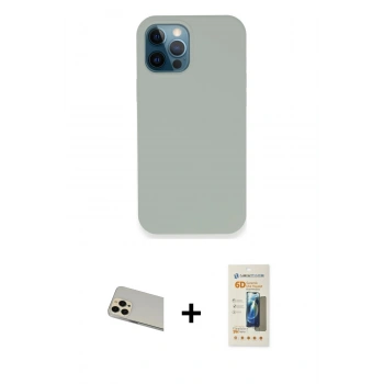 MARSİLYAN™- iPhone 12 Pro Kılıf Zirve Modern Özel Seri - Siyah 6D Mat Seramik Hayalet Nano Ekran Koruyucu + Rainbow Kamera Lens Koruma Cam - GD