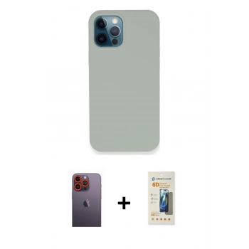 MARSİLYAN™- iPhone 12 Pro Kılıf Zirve Modern Özel Seri - Siyah 6D Mat Seramik Hayalet Nano Ekran Koruyucu + Neon Fosforlu Kamera Lens - TU
