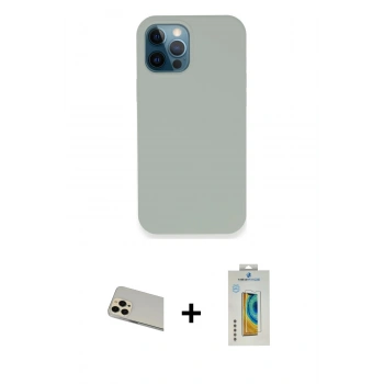 MARSİLYAN™- iPhone 12 Pro Kılıf Zirve Modern Özel Seri - Siyah Polymer Nano Ekran Koruyucu + Rainbow Kamera Lens Koruma Cam - GD