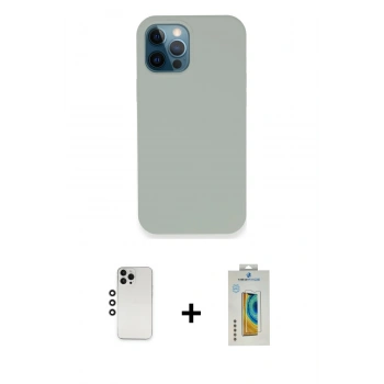 MARSİLYAN™- iPhone 12 Pro Kılıf Zirve Modern Özel Seri - Siyah Polymer Nano Ekran Koruyucu + Shine Kamera Lens - GS