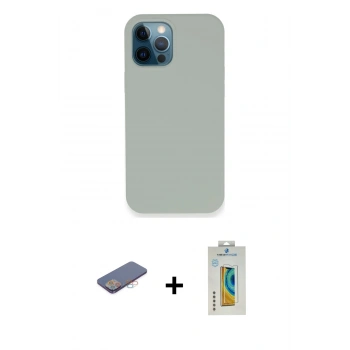 MARSİLYAN™- iPhone 12 Pro Kılıf Zirve Modern Özel Seri - Siyah Polymer Nano Ekran Koruyucu + Renkli Kamera Lens Koruma Cam - PE