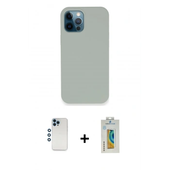 MARSİLYAN™- iPhone 12 Pro Kılıf Zirve Modern Özel Seri - Siyah Polymer Nano Ekran Koruyucu + Shine Kamera Lens - MI