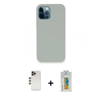 MARSİLYAN™- iPhone 12 Pro Kılıf Zirve Modern Özel Seri - Siyah Polymer Nano Ekran Koruyucu + Shine Kamera Lens - GD