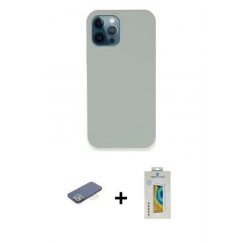 MARSİLYAN™- iPhone 12 Pro Kılıf Zirve Modern Özel Seri - Siyah Polymer Nano Ekran Koruyucu + Renkli Kamera Lens Koruma Cam - YL
