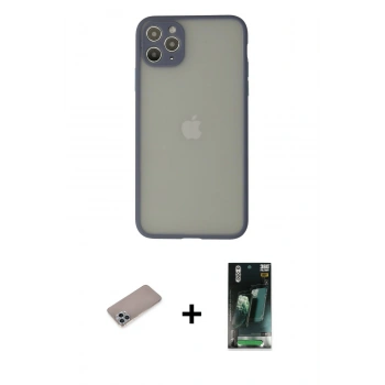 MARSİLYAN™- iPhone 12 Pro Max Kılıf Ahenk Çizgi Serisi - Şeffaf 360 Full Body Arka Koruyucu + Shine Kamera Lens Koruma Cam - SABE
