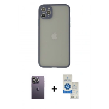 MARSİLYAN™- iPhone 12 Pro Max Kılıf Ahenk Çizgi Serisi - Şeffaf Royal Nano Ekran Koruyucu + Neon Fosforlu Kamera Lens - BZ