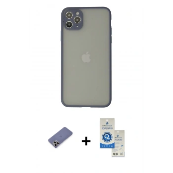 MARSİLYAN™- iPhone 12 Pro Max Kılıf Ahenk Çizgi Serisi - Şeffaf Royal Nano Ekran Koruyucu + Metal Kamera Lens Koruma Cam - GD