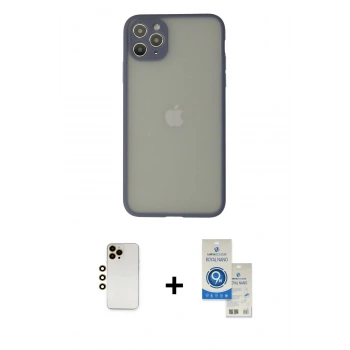 MARSİLYAN™- iPhone 12 Pro Max Kılıf Ahenk Çizgi Serisi - Şeffaf Royal Nano Ekran Koruyucu + Shine Kamera Lens - GD