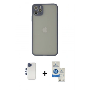 MARSİLYAN™- iPhone 12 Pro Max Kılıf Ahenk Çizgi Serisi - Şeffaf Royal Nano Ekran Koruyucu + Shine Kamera Lens - LT