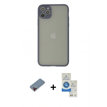 MARSİLYAN™- iPhone 12 Pro Max Kılıf Ahenk Çizgi Serisi - Şeffaf Royal Nano Ekran Koruyucu + Metal Kamera Lens Koruma Cam - KI