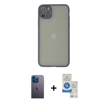 MARSİLYAN™- iPhone 12 Pro Max Kılıf Ahenk Çizgi Serisi - Şeffaf Royal Nano Ekran Koruyucu + Neon Fosforlu Kamera Lens - MI