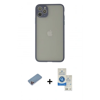 MARSİLYAN™- iPhone 12 Pro Max Kılıf Ahenk Çizgi Serisi - Şeffaf Royal Nano Ekran Koruyucu + Shine Kamera Lens Koruma Cam - PE