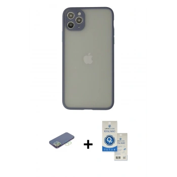 MARSİLYAN™- iPhone 12 Pro Max Kılıf Ahenk Çizgi Serisi - Şeffaf Royal Nano Ekran Koruyucu + Renkli Kamera Lens Koruma Cam - YL