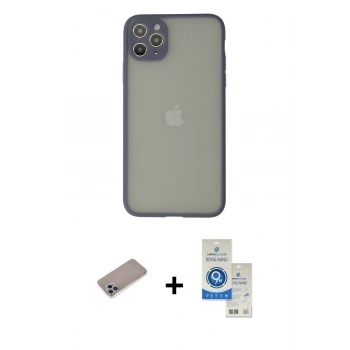 MARSİLYAN™- iPhone 12 Pro Max Kılıf Ahenk Çizgi Serisi - Şeffaf Royal Nano Ekran Koruyucu + Shine Kamera Lens Koruma Cam - SABE