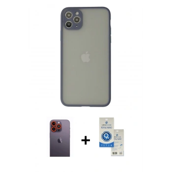 MARSİLYAN™- iPhone 12 Pro Max Kılıf Ahenk Çizgi Serisi - Şeffaf Royal Nano Ekran Koruyucu + Neon Fosforlu Kamera Lens - TU