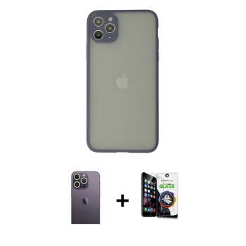 MARSİLYAN™- iPhone 12 Pro Max Kılıf Ahenk Çizgi Serisi - Şeffaf Temperli Cam Ekran Koruyucu + Neon Fosforlu Kamera Lens - BZ