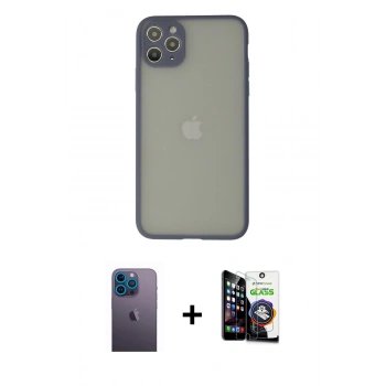 MARSİLYAN™- iPhone 12 Pro Max Kılıf Ahenk Çizgi Serisi - Şeffaf Temperli Cam Ekran Koruyucu + Neon Fosforlu Kamera Lens - MI