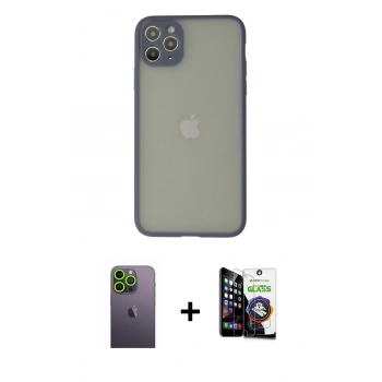 MARSİLYAN™- iPhone 12 Pro Max Kılıf Ahenk Çizgi Serisi - Şeffaf Temperli Cam Ekran Koruyucu + Neon Fosforlu Kamera Lens - YL