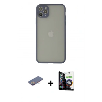 MARSİLYAN™- iPhone 12 Pro Max Kılıf Ahenk Çizgi Serisi - Şeffaf Temperli Cam Ekran Koruyucu + Renkli Kamera Lens Koruma Cam - PE