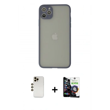 MARSİLYAN™- iPhone 12 Pro Max Kılıf Ahenk Çizgi Serisi - Şeffaf Temperli Cam Ekran Koruyucu + Shine Kamera Lens - GD