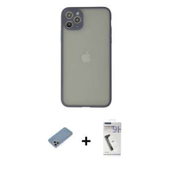 MARSİLYAN™- iPhone 12 Pro Max Kılıf Ahenk Çizgi Serisi - Şeffaf Uv Polymer Nano Ekran Koruyucu + Shine Kamera Lens Koruma Cam - GI
