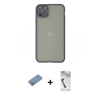 MARSİLYAN™- iPhone 12 Pro Max Kılıf Ahenk Çizgi Serisi - Şeffaf Uv Polymer Nano Ekran Koruyucu + Shine Kamera Lens Koruma Cam - GS