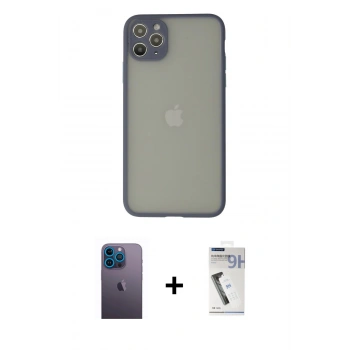 MARSİLYAN™- iPhone 12 Pro Max Kılıf Ahenk Çizgi Serisi - Şeffaf Uv Polymer Nano Ekran Koruyucu + Neon Fosforlu Kamera Lens - MI