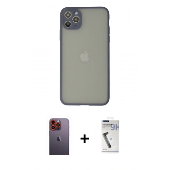 MARSİLYAN™- iPhone 12 Pro Max Kılıf Ahenk Çizgi Serisi - Şeffaf Uv Polymer Nano Ekran Koruyucu + Neon Fosforlu Kamera Lens - TU