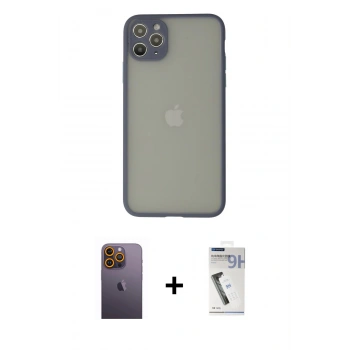 MARSİLYAN™- iPhone 12 Pro Max Kılıf Ahenk Çizgi Serisi - Şeffaf Uv Polymer Nano Ekran Koruyucu + Neon Fosforlu Kamera Lens - SI
