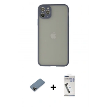 MARSİLYAN™- iPhone 12 Pro Max Kılıf Ahenk Çizgi Serisi - Şeffaf Uv Polymer Nano Ekran Koruyucu + Shine Kamera Lens Koruma Cam - SH