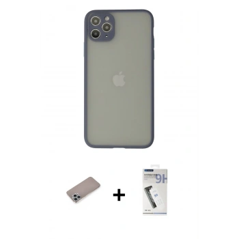 MARSİLYAN™- iPhone 12 Pro Max Kılıf Ahenk Çizgi Serisi - Şeffaf Uv Polymer Nano Ekran Koruyucu + Shine Kamera Lens Koruma Cam - SABE