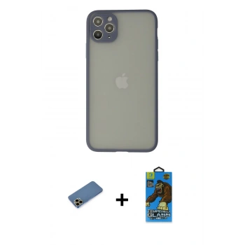 MARSİLYAN™- iPhone 12 Pro Max Kılıf Ahenk Çizgi Serisi - Siyah 18D Cam Ekran Koruyucu + Shine Kamera Lens Koruma Cam - GD