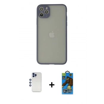 MARSİLYAN™- iPhone 12 Pro Max Kılıf Ahenk Çizgi Serisi - Siyah 18D Cam Ekran Koruyucu + Shine Kamera Lens - LT