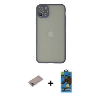 MARSİLYAN™- iPhone 12 Pro Max Kılıf Ahenk Çizgi Serisi - Siyah 18D Cam Ekran Koruyucu + Shine Kamera Lens Koruma Cam - SABE