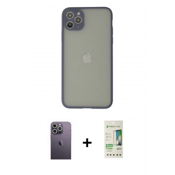 MARSİLYAN™- iPhone 12 Pro Max Kılıf Ahenk Çizgi Serisi - Siyah 20D Premium Cam Ekran Koruyucu + Neon Fosforlu Kamera Lens - BZ
