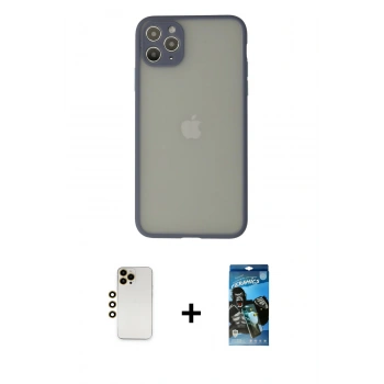 MARSİLYAN™- iPhone 12 Pro Max Kılıf Ahenk Çizgi Serisi - Siyah 34D Izgaralı Cam + Shine Kamera Lens - GD