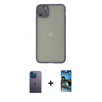 MARSİLYAN™- iPhone 12 Pro Max Kılıf Ahenk Çizgi Serisi - Siyah 34D Izgaralı Cam + Neon Fosforlu Kamera Lens - MI