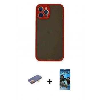 MARSİLYAN™- iPhone 12 Pro Max Kılıf Ahenk Çizgi Serisi - Siyah 34D Izgaralı Cam + Renkli Kamera Lens Koruma Cam - TU
