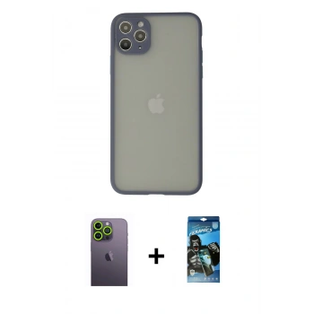 MARSİLYAN™- iPhone 12 Pro Max Kılıf Ahenk Çizgi Serisi - Siyah 34D Izgaralı Cam + Neon Fosforlu Kamera Lens - YL