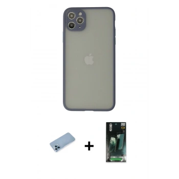 MARSİLYAN™- iPhone 12 Pro Max Kılıf Ahenk Çizgi Serisi - Siyah 360 Mat Full Body Arka Koruyucu + Shine Kamera Lens Koruma Cam - MI
