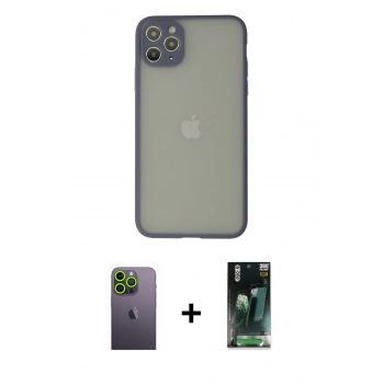 MARSİLYAN™- iPhone 12 Pro Max Kılıf Ahenk Çizgi Serisi - Siyah 360 Mat Full Body Arka Koruyucu + Neon Fosforlu Kamera Lens - YL
