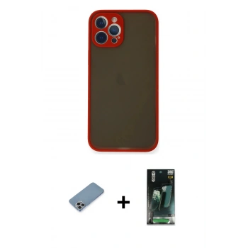 MARSİLYAN™- iPhone 12 Pro Max Kılıf Ahenk Çizgi Serisi - Siyah 360 Mat Full Body Arka Koruyucu + Shine Kamera Lens Koruma Cam - GI