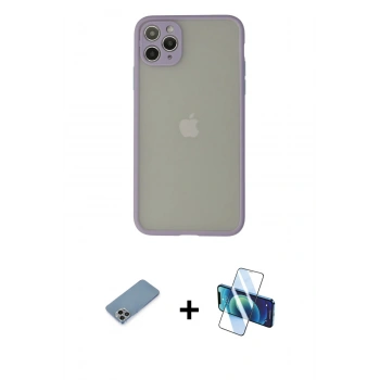 MARSİLYAN™- iPhone 12 Pro Max Kılıf Ahenk Çizgi Serisi - Siyah 3D Antistatik Cam Ekran Koruyucu + Shine Kamera Lens Koruma Cam - GI